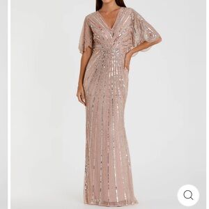 NEW MAC DUGGAL SEQUINED V NECK CAPE SLEEVE COLUMN GOWN BEADED EMBELLISHED DRESS